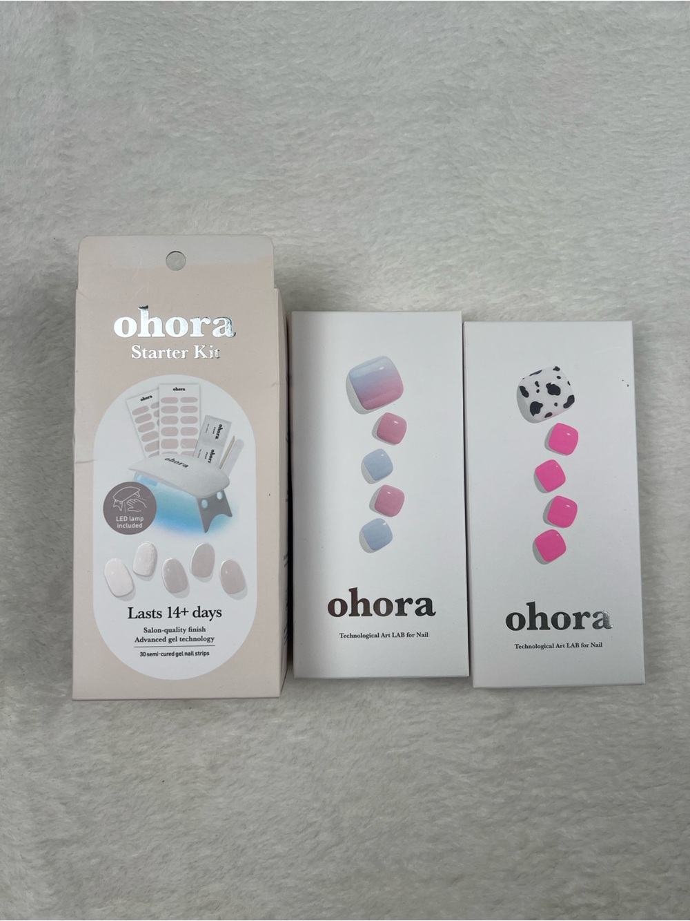 Ohora Semi-Cured Gel Nail Starter Kit + 2 Toe Gel Nail Strip Sets Bundle NIB